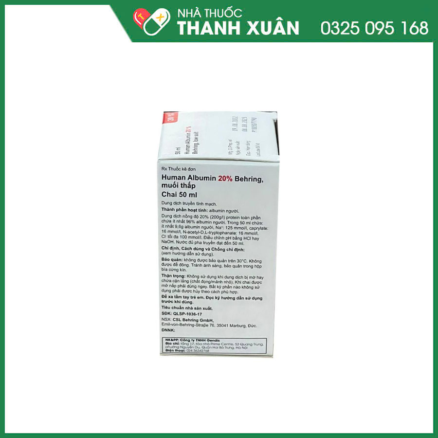 Human Albumin 20% Behring, Low Salt 50ml điều trị giảm albumin trong máu
